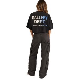 Gallery Dept. Deconstructed Black Cropped Open Front Graphic Tee, Size XL